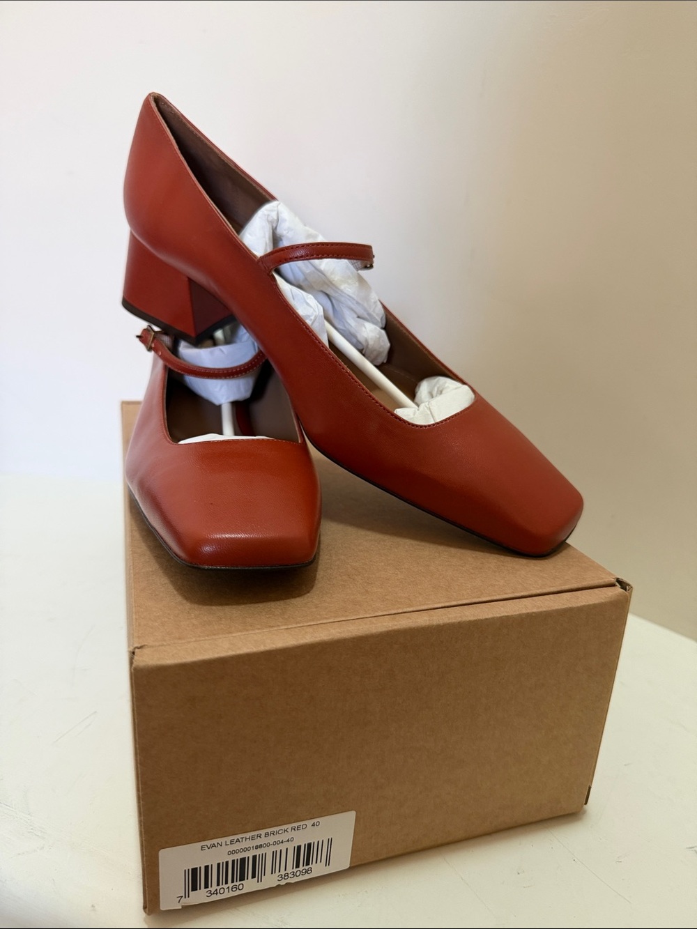 Women's Flattered Evan Leather Brick Red Mary Jane Block Heel Pumps